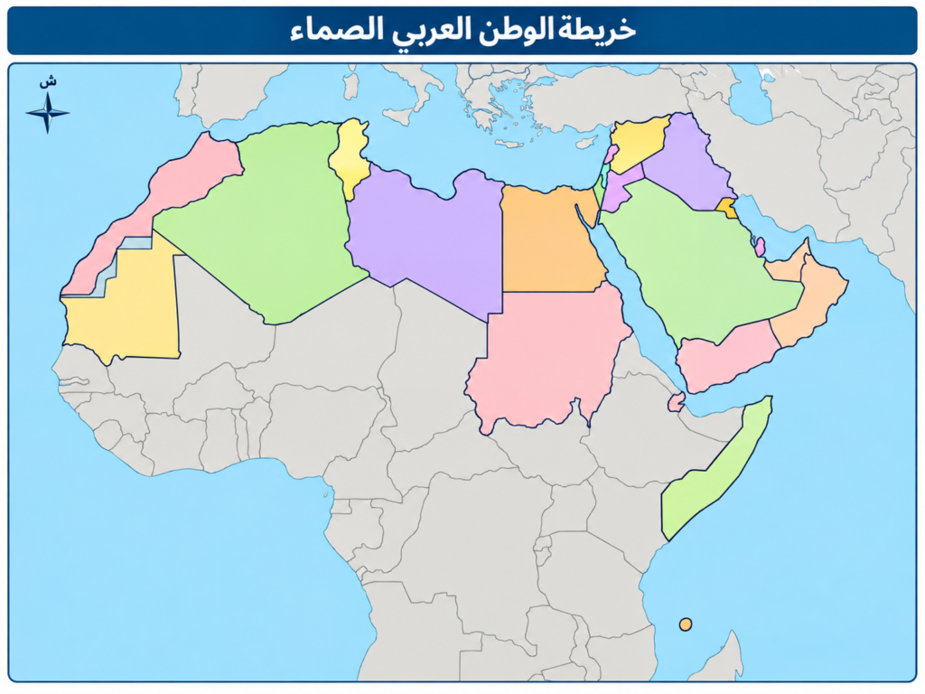 خريطة الوطن العربي صماء ملونة للتحميل والطباعة مجانًا 1 خريطة الوطن العربي صماء ملونة بدون أسماء الدول والعواصم